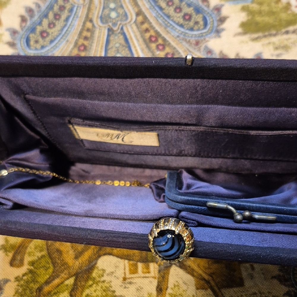 Vintage Dark Navy Clutch with Gold Accent - Picture 7 of 16